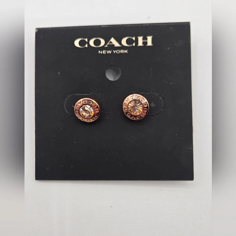 COACH NEW Open Circle Rose Gold Colored Stud Earrings - Picture 2 of 4